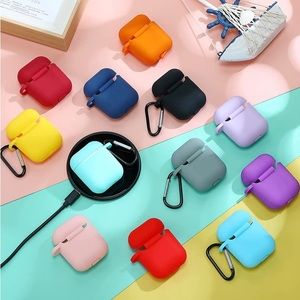 9 color For Apple AirPods 2/1 Silicone Protector Shockproof Full Cover+Keychain